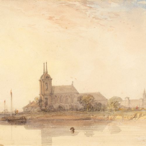 fig 3. Alfred Gomersal Vickers, River Landscape With Church - Watercolour
