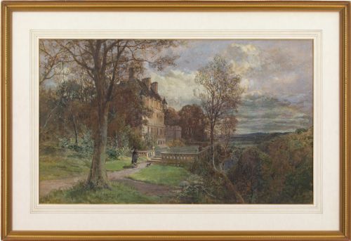 John Smart Rsa Rsw, the Grounds of a Scottish Baronial Mansion - Watercolour