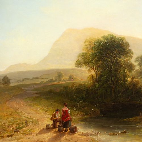 fig 3. John Frederick Tennant, River Scene Near Scarborough - Antique Oil Painting