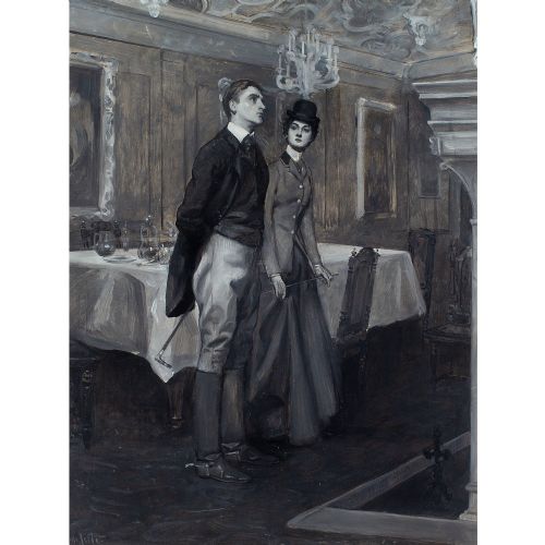 JOHN DA COSTA REFLECTIONS AFTER THE RIDE ANTIQUE OIL PAINTING - ADDITIONAL PHOTO 1