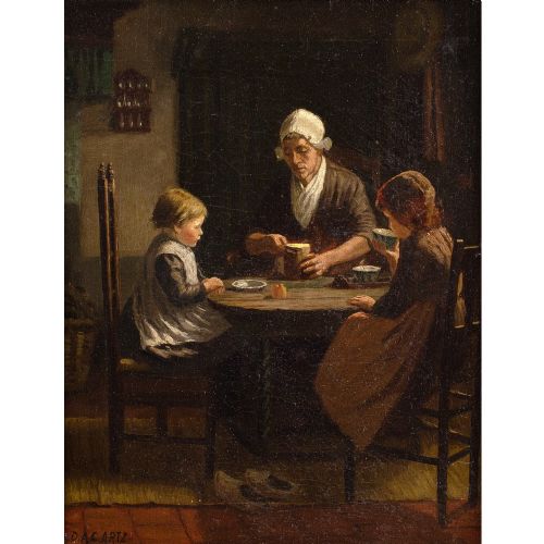 fig 1. David Adolf Constant Artz (After), Midday Meal - Antique Oil Painting