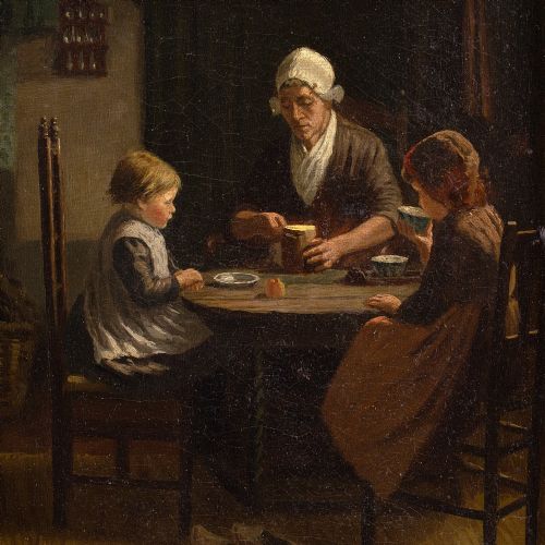 fig 2. David Adolf Constant Artz (After), Midday Meal - Antique Oil Painting