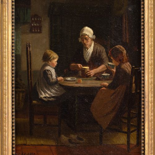 fig 3. David Adolf Constant Artz (After), Midday Meal - Antique Oil Painting