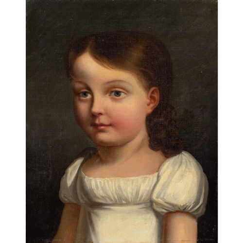 fig 1. Early 19th-Century French School, Portrait Of A Girl - Antique Oil Painting