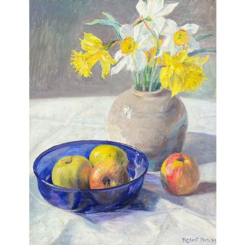 fig 1. Robert Panitzsch, Still Life With Daffodils & Apples - Oil Painting