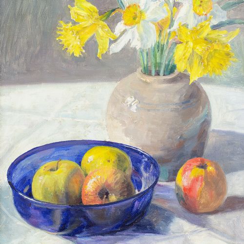 fig 2. Robert Panitzsch, Still Life With Daffodils & Apples - Oil Painting
