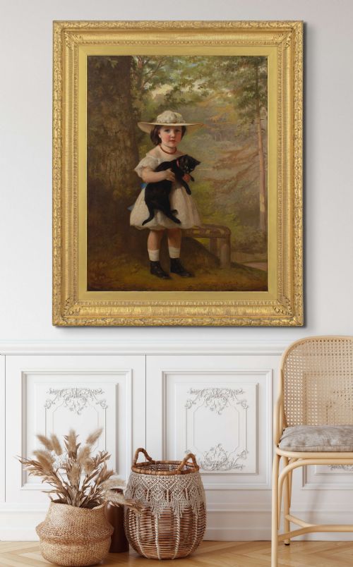 fig 1. Alfred Hitchens Corbould, Portrait Of Lucy Wickham - Large Antique Oil Painting