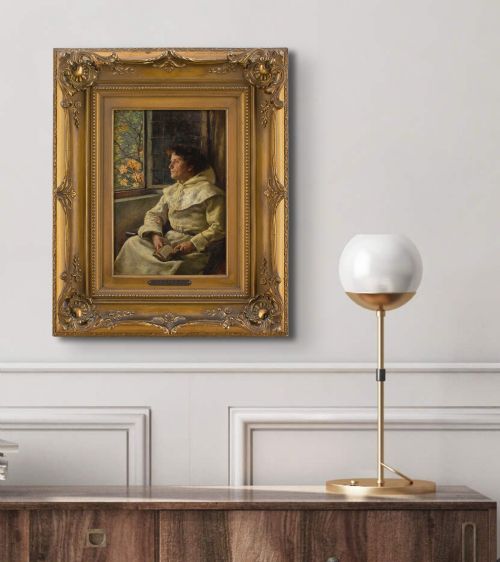 fig 2. Claus Meyer, A Monk Contemplating By An Open Window - Antique Oil Painting