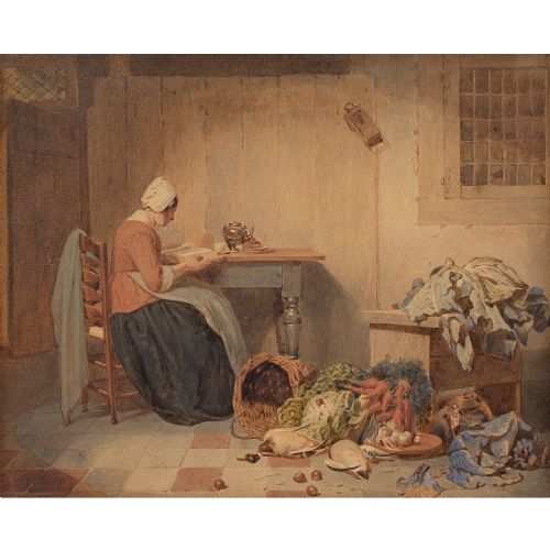 fig 1. Johannes Engel Masurel, The Kitchen Princess - Antique Watercolour