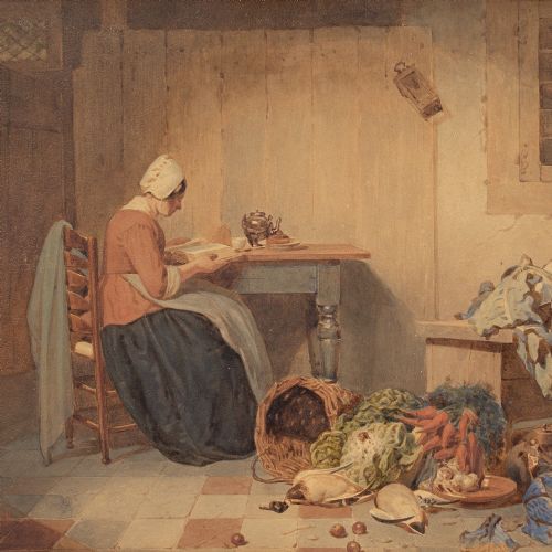 fig 2. Johannes Engel Masurel, The Kitchen Princess - Antique Watercolour