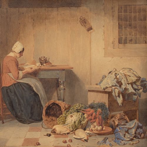 fig 3. Johannes Engel Masurel, The Kitchen Princess - Antique Watercolour