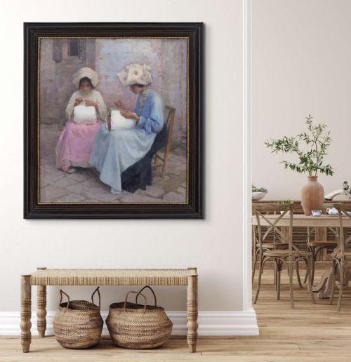 fig 1. Karl Feiertag, Lacemakers At Burano, Venice - Large Antique Oil Painting 