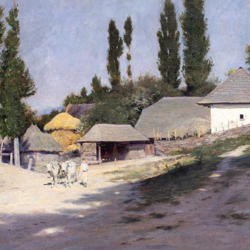 fig 4. Late 19th-Century Eastern European School, Landscape With Farm Buildings - Antique Oil Painting