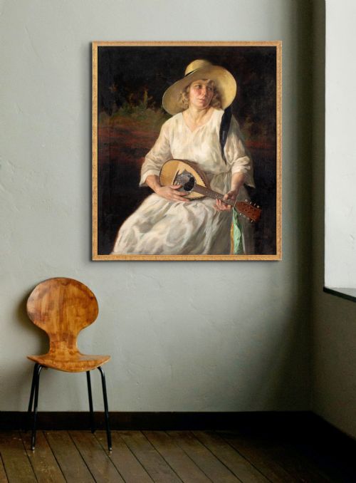 fig 2. Peter Von Hamme-Voitus, Portrait Of A Woman With A Mandolin - Oil Painting