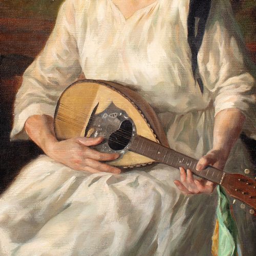 fig 3. Peter Von Hamme-Voitus, Portrait Of A Woman With A Mandolin - Oil Painting