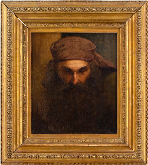 19th-century German School, Study of a Man’s Head - Antique Oil Painting