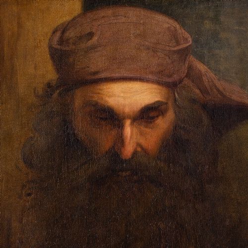 fig 3. 19th-Century German School, Study Of A Man’s Head - Antique Oil Painting