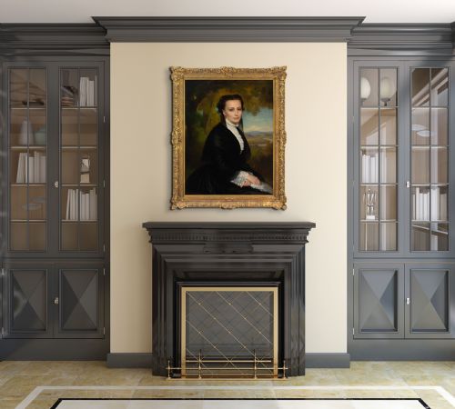 fig 3. Heinrich Hollpein, Portrait Of A Lady In Black - Antique Oil Painting