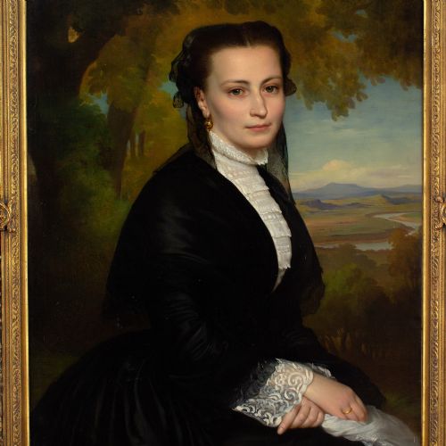 fig 4. Heinrich Hollpein, Portrait Of A Lady In Black - Antique Oil Painting