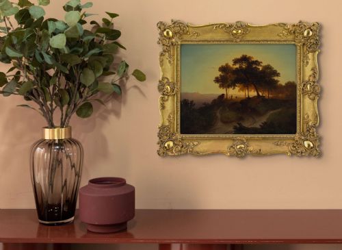 fig 2. Theodor Kotsch, Evening Landscape With Shepherd - Antique Oil Painting