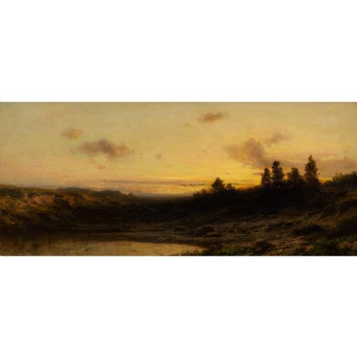 fig 2. Moritz Eduard Lotze, Moorland Landscape With Pond - Antique Oil Painting