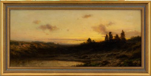 Moritz Eduard Lotze, Moorland Landscape with Pond - Antique Oil Painting
