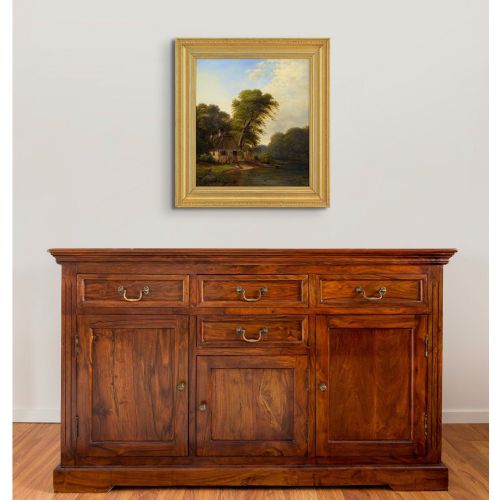 fig 1. 19th-Century Danish School, River Landscape With Cottage - Antique Oil Painting