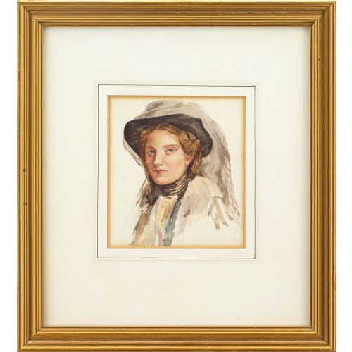 Late 19th-century British School, Portrait Study of a Woman - Antique Watercolour