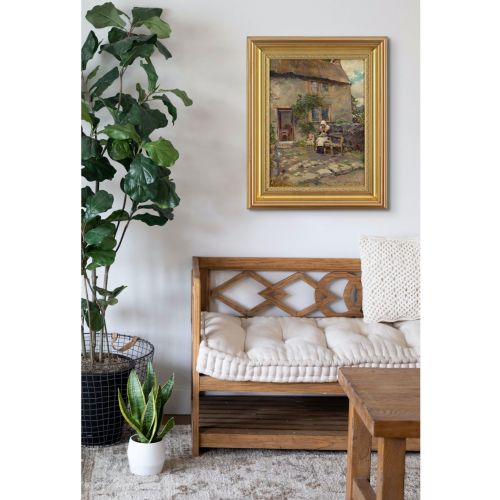 fig 2. Henry Gillard Glindoni RBA ARWS, The Cottage Garden - Antique Oil Painting