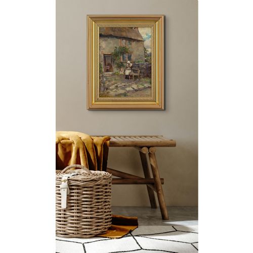 fig 3. Henry Gillard Glindoni RBA ARWS, The Cottage Garden - Antique Oil Painting