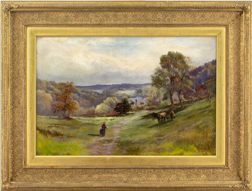 Henry Hadfield Cubley, Matlock Bath from the Hillside - Antique Oil Painting