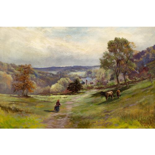 fig 3. Henry Hadfield Cubley, Matlock Bath From The Hillside - Antique Oil Painting 