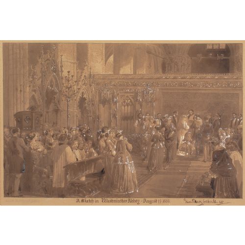 fig 1. Edward Henry Corbould, Westminster Abbey, The Wedding - Antique Watercolour  