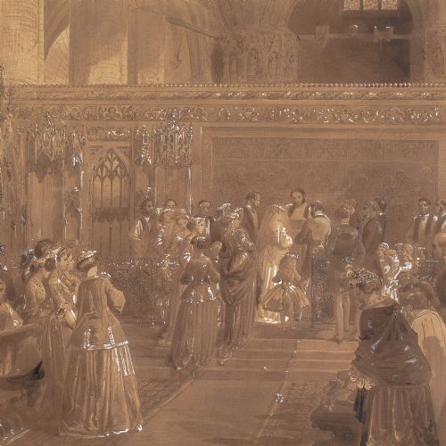 fig 4. Edward Henry Corbould, Westminster Abbey, The Wedding - Antique Watercolour  