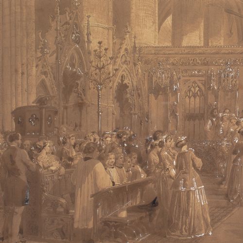 fig 5. Edward Henry Corbould, Westminster Abbey, The Wedding - Antique Watercolour  
