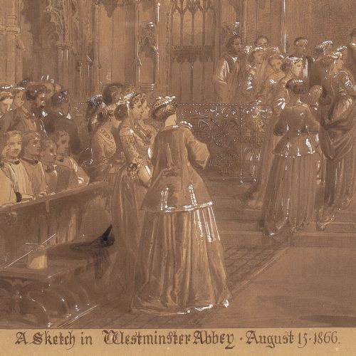 fig 6. Edward Henry Corbould, Westminster Abbey, The Wedding - Antique Watercolour  