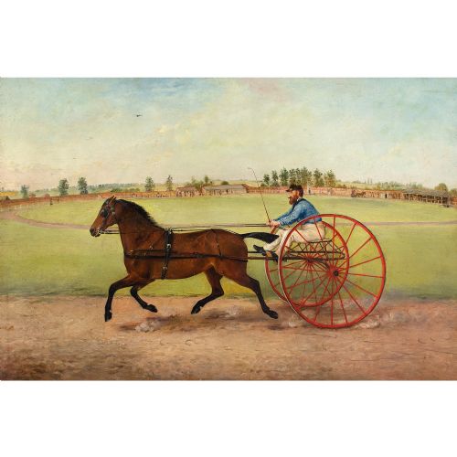 fig 1. 19th-Century British Folk Art, Harness Racing - Antique Oil Painting