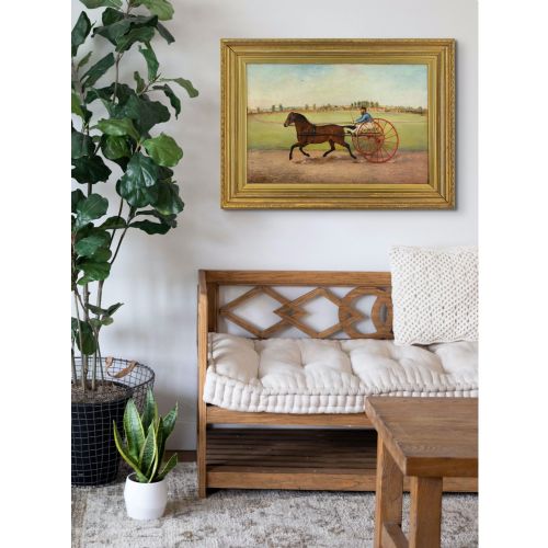 fig 3. 19th-Century British Folk Art, Harness Racing - Antique Oil Painting