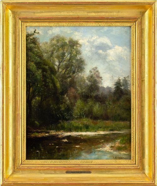 August Kraus, Landscape with Pond - Antique Oil Painting