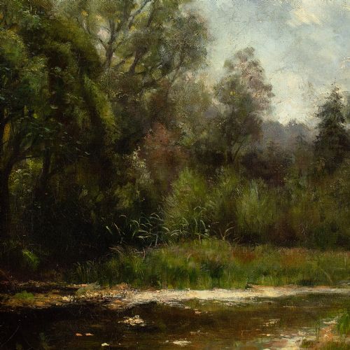 fig 2. August Kraus, Landscape With Pond - Antique Oil Painting