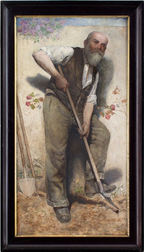 Richard Faulhammer, the Gardener - Antique Oil Painting