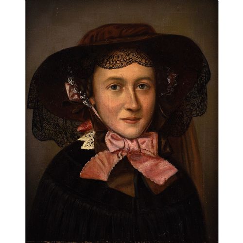 fig 1. Early 19th-Century German School, Biedermeier Portrait Of A Young Lady - Antique Oil Painting