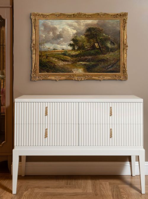 fig 3. Joseph Thors, Rustic Scene With Cottage & Pond - Antique Oil Painting
