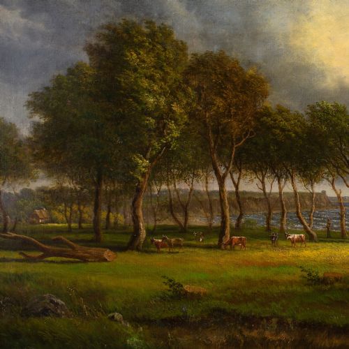fig 1. Christian Berthelsen, Coastal Landscape With Cattle - Antique Oil Painting