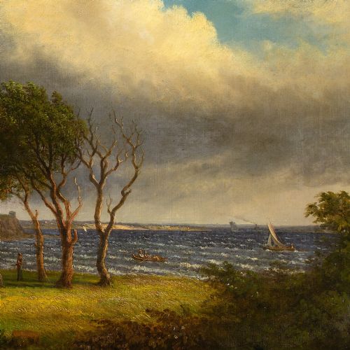 fig 2. Christian Berthelsen, Coastal Landscape With Cattle - Antique Oil Painting