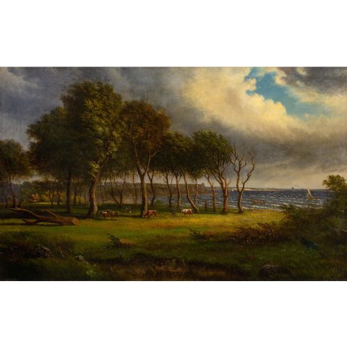 fig 3. Christian Berthelsen, Coastal Landscape With Cattle - Antique Oil Painting