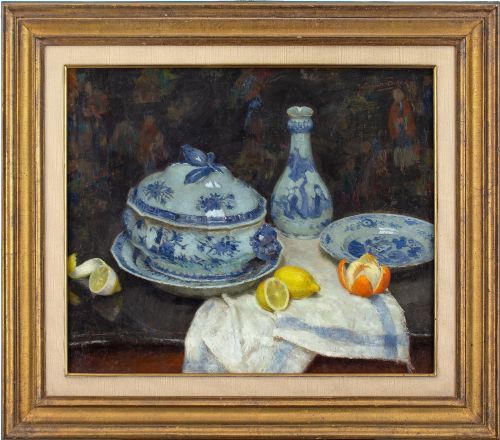 Jef Van De Fackere, Still Life with Ceramics, Lemons & Orange - Oil Painting
