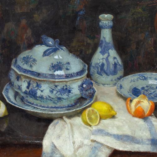 fig 2. Jef Van De Fackere, Still Life With Ceramics, Lemons & Orange - Oil Painting