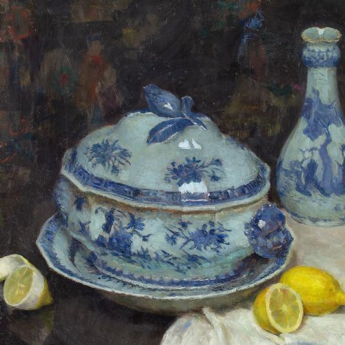 fig 3. Jef Van De Fackere, Still Life With Ceramics, Lemons & Orange - Oil Painting