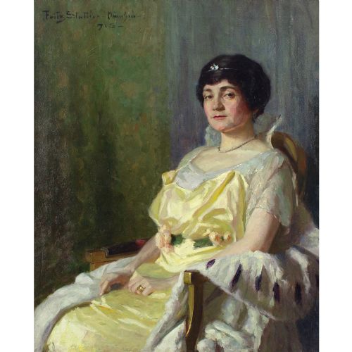 fig 1. Fritz Sattler, Portrait Of A Lady With Robes - Large Antique Oil Painting
